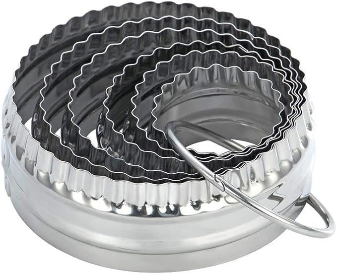 Fluted Cookie Cutters- Round Biscuit Cutters Set of 6 Pieces, Double Sided Fluted and Plain Edge Cookie Cutters, Stainless Steel
