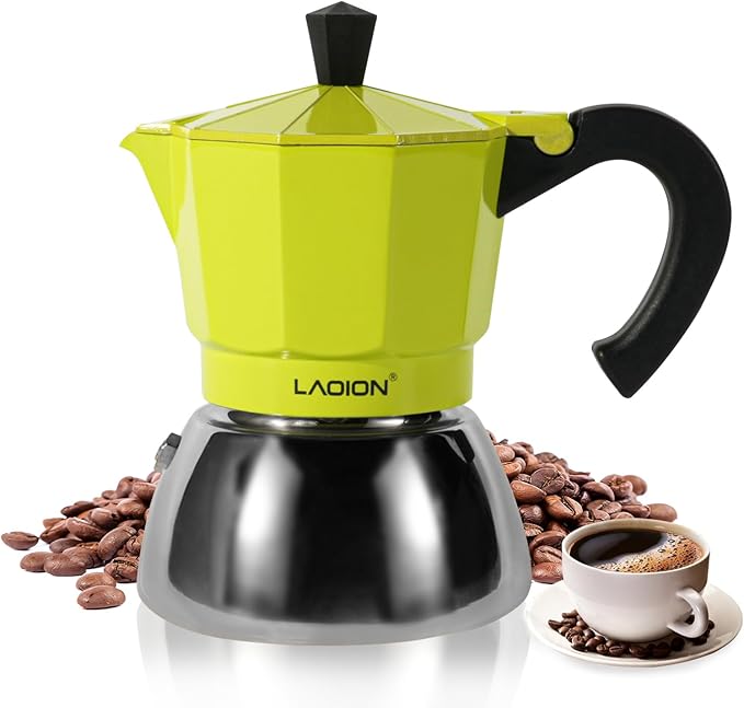 Stovetop Espresso Maker, 3Cup Moka Pot, Espresso Machine Compatible with Induction Cooktops, 150ml Stainless Steel & Aluminum Cuban Coffee Maker for Cafetera Cubana, Green