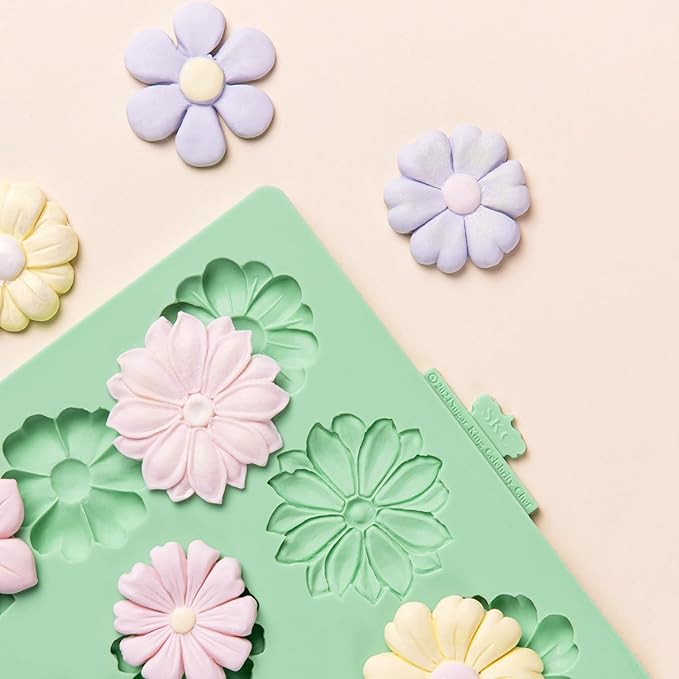 KALAIEN Flower Silicone Molds,Rose Flower Chocolate Mold Daisy Silicone Mold for Crafts,2 Pcs Rose Silicone Mold Fondant Molds for Cake Decorating