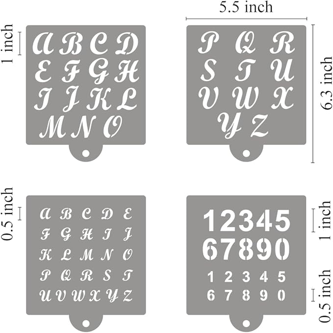 Alphabet Letter Stencils for Cookies Baking - 16 Pack Letter and Number Stencil Templates for Cakes Cookies Baking, Reusable Letter Stencils for Wood Crafts Painting & Cake Cookie Airbrush Decorating