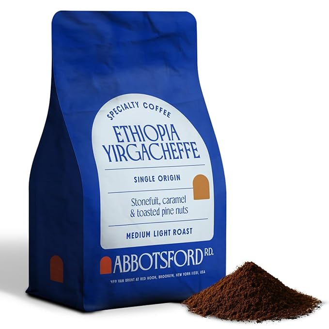 Ethiopia Yirgacheffe Ground Coffee, Medium-Light Roast Ground Coffee with Stone Fruit, Caramel & Toasted Pine Nuts, Specialty Coffee, Single Origin 12oz Bag, Perfect Flavored Ethiopian Coffee Gift
