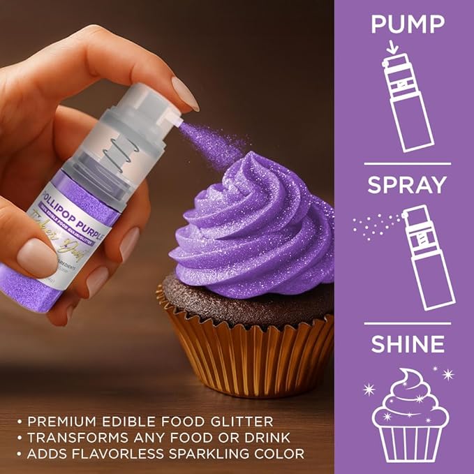 Bakell - Pollipop Purple Tinker Dust (4g, 1x Mini Spray Pump) Edible Glitter for Food, Desserts, and Beverages!