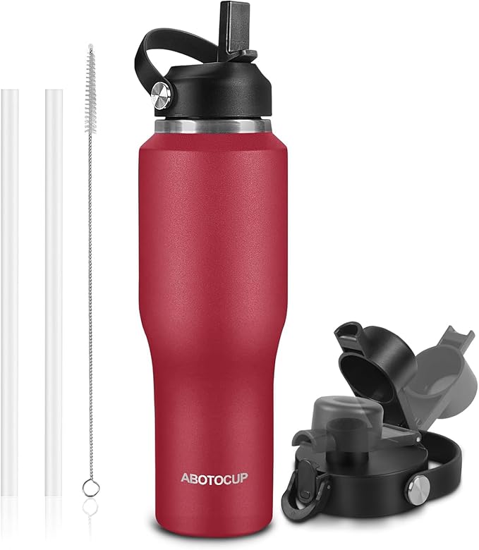 Insulated Water Bottle 40oz with Straw/Spout Lids, Stainless Steel Water Bottles Keep Cold 24h&Hot 12h, Metal Water Bottle with Straw that Fits in Cup Holder, Water Bottle Leak-proof,BPA Free
