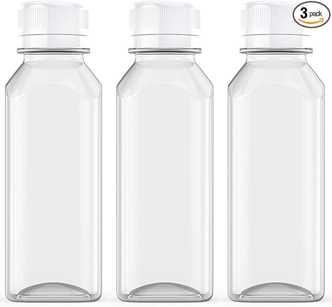 Axe Sickle 3 Pcs 8 Ounce Juice Bottles Plastic Milk Bottles Bulk Beverage Containers with Tamper Evident Caps Lids White for Milk, Juice, Drinks and Other Beverage Containers