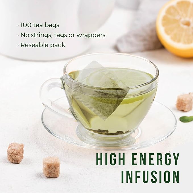 100 Unsmoked Organic Yerba Mate Tea Bags, Organic Yerba Mate Tea, Alternative to Tea, Coffee and Energy Drinks (100 Tea Bags (1 Pack))