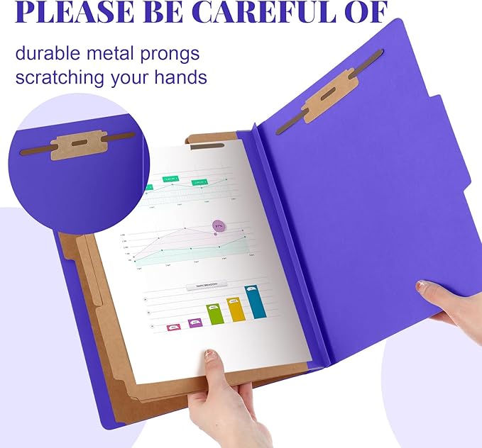 12 Pcs Classification Folders Letter Size, Back to School Supply for Teacher, Student, 3 Dividers Pressboard File Folder Bulk with 2 Fasteners, 3.5 Inch Expanding File Organizer (Purple)