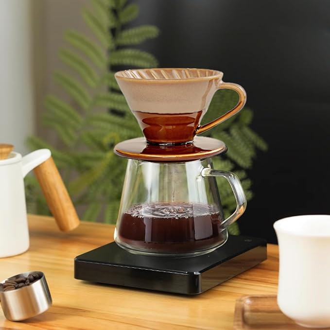 Ceramic Coffee Dripper Filter 02-4Cup Pour Over Coffee Dripper, 60 Angle Cone Ceramic Hand Brew Coffee Cup Retro Filter Set Reusable Portable Coffee Maker (Bronze)