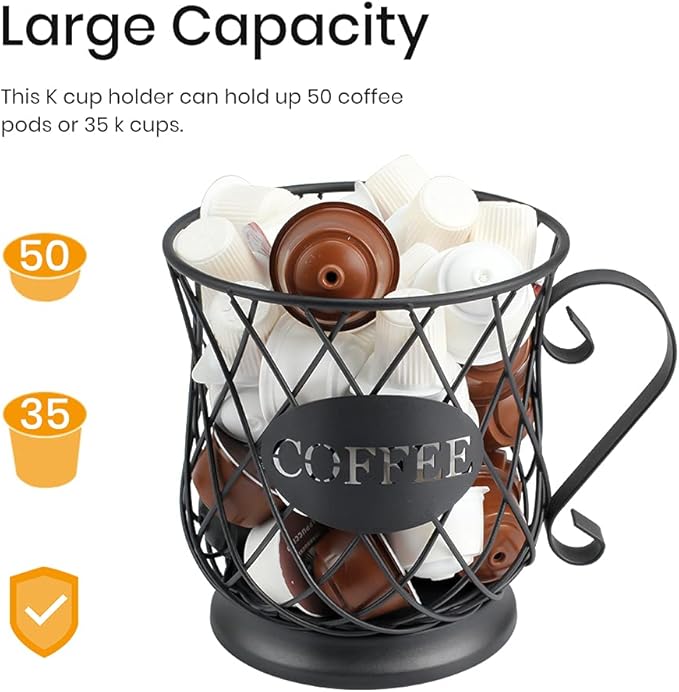 TreeLen K Cup Holder Coffee Pod Holders for 35 Kcups Keurig Storage Organizer Coffee Bar Accessories for Counter - Matte Black