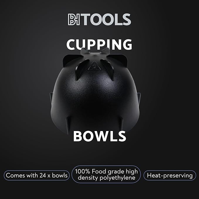 Black Coffee Cupping Bowls 200ml - Stackable Heat-Preserving Cups - Premium Material Ideal for Coffee Tasting, High-Density Polyethylene for Zero Taste Interference - Set of 12