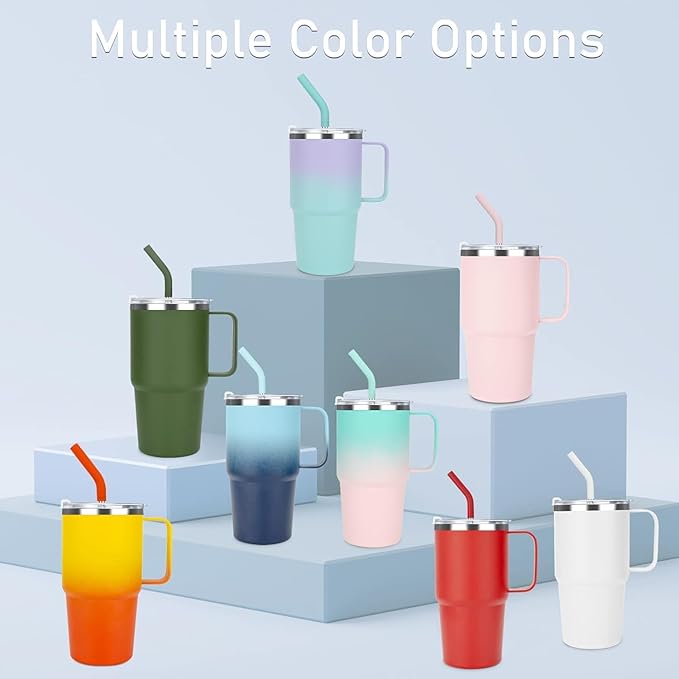 Sursip 24 oz Insulated Cup with Handle, Double Wall Vacuum Stainless Steel Tumbler with Straw and 2 Lids, For Cold/Hot Drinks, Coffee Travel Mug for Car/Home/Office/Party/Camping (Lilac-1 Pack)