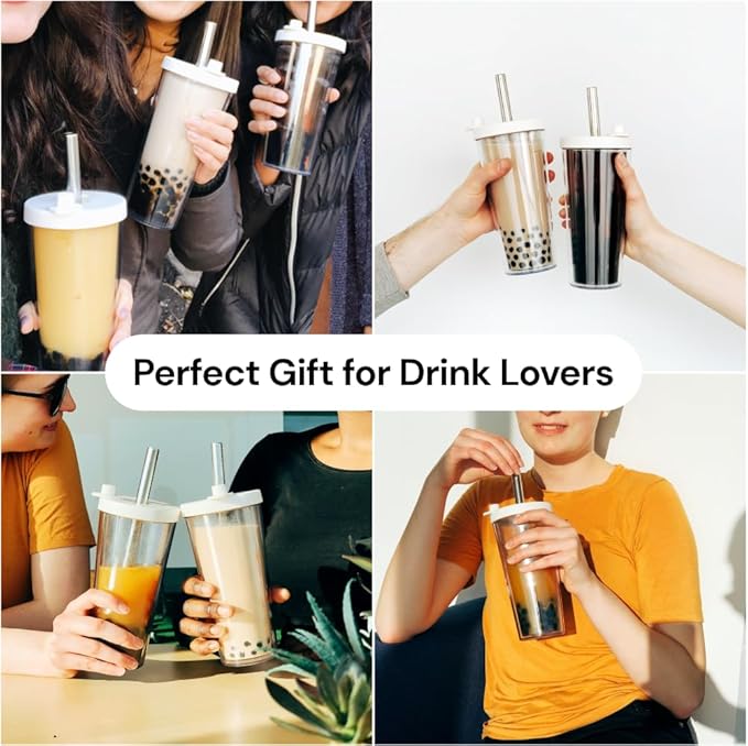 Dodoko Reusable Boba/Bubble Tea Cup - 17 oz with Lid & Straw; Cold Coffee/Smoothie Cup to Go - Breeze Blue
