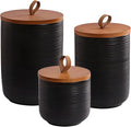 Food Storage Jar Strong Ceramic Storage Canisters with Airtight Wooden Lid,Kitchen Storage Containers for Serving Coffee Beans, Tea, Sugar, Salt, Spices (Black three-piece set)
