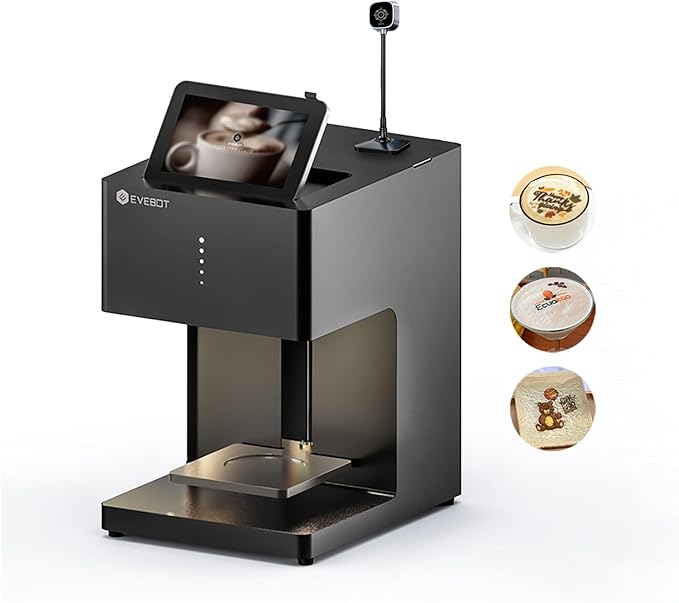 Coffee Latte Art Machine EB-FC1 Food-Grade Coffee Printer with Camera Customized Multi-Color Selfie Photo Printing DIY Cake Personalized Decoration for Cafes Museums, Color FancyBox - Black
