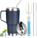 20 oz Tumbler with Handle, Stainless Steel Insulated Tumbler with Lid and Straw, Double Wall Vacuum Coffee Mug Tumbler, Insulated Coffee Thermal Cup for Cold and Hot (Navy Blue)