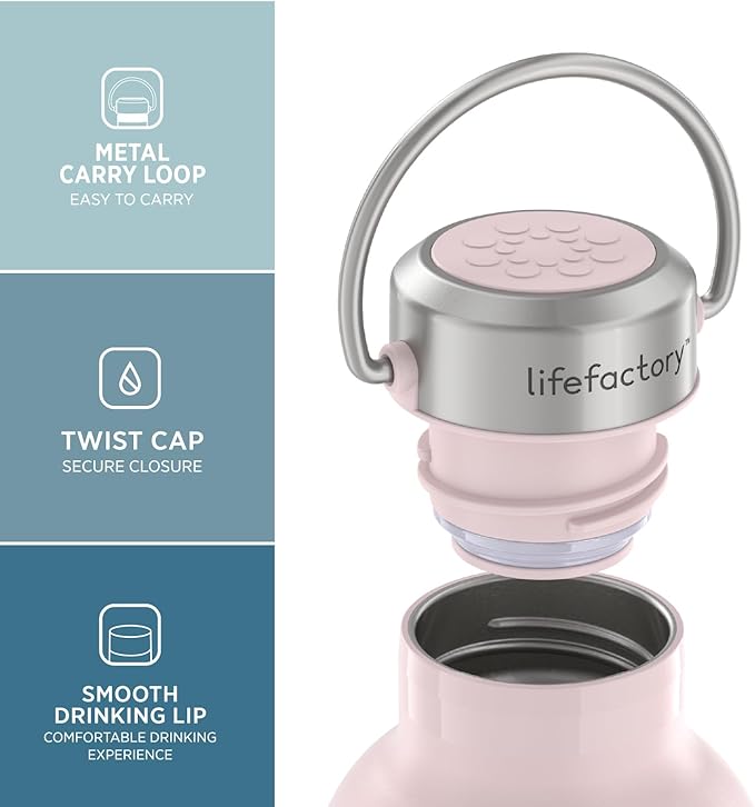 Lifefactory 20-Ounce Stainless Steel Vacuum-Insulated Sport Bottle, Desert Rose