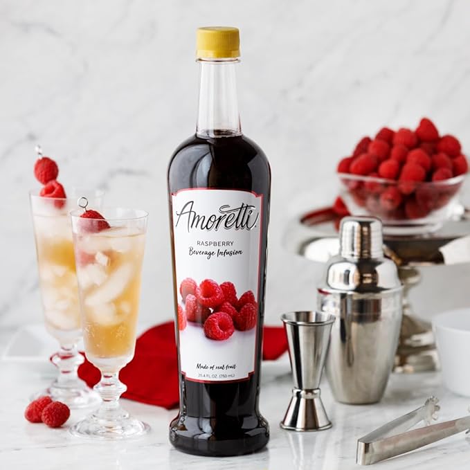Amoretti - Raspberry Beverage Infusion, 94 Servings Per Bottle (750 ml) - Drink Mix & Water Enhancer with Pump for Flavoring Cocktails, Waters, Teas, and other Beverages, Preservative Free