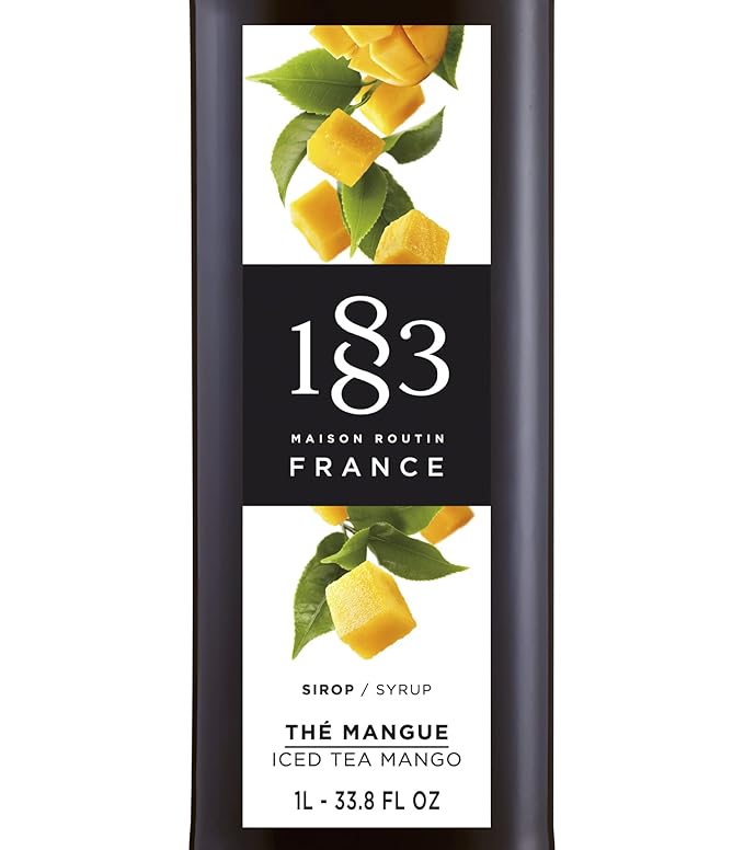 1883 Iced Tea Mango Syrup for Drinks, Made in France, 1 Liter Glass Bottle