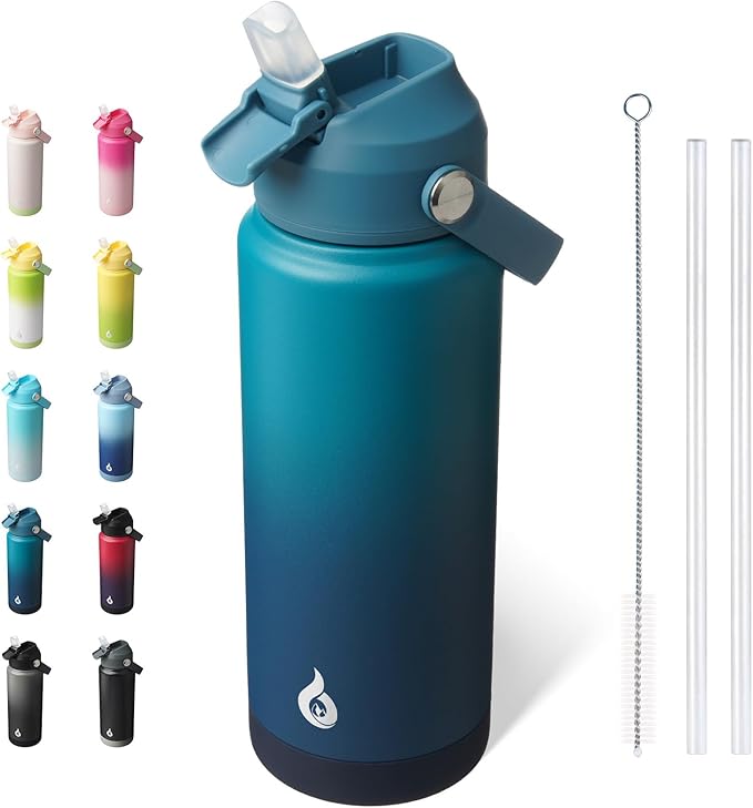 BJPKPK Water Bottle with Straw Lid, 24oz Vacuum Insulated Water Bottles, Metal Stainless Steel Thermos for Sports, Travel, BPA Free Leak Proof Thermos, Cups, Flasks, Tumblers,Vast