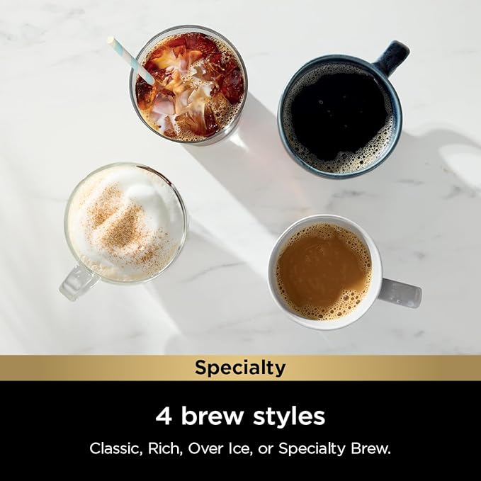 Ninja Pod & Grounds Specialty XL Single-Serve Coffee Maker, K-Cup Pod Compatible, Brews Grounds, Compact Design, Built-In Milk Frother, 68-oz. Reservoir, 6-oz. Cup to 24-oz. Mug Sizes, Stone, PB055AST