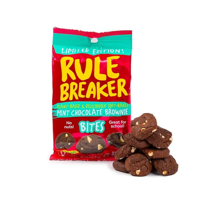 Rule Breaker Vegan & Gluten-Free Cookies | Mint Chocolate Brownie Bites |Plant-Based, Dairy, Nut, Soy, Allergen Free, Kosher | Soft-Baked School Snacks for Kids and Adults (Pack of 3)