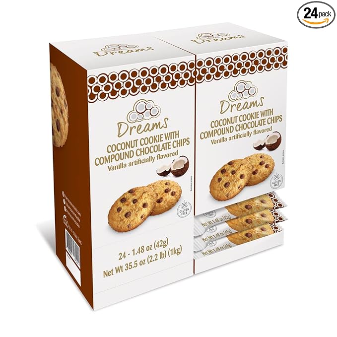 Dreams Coconut Cookies with Chocolate Chips – Vegan, Gluten-Free, High Protein Snack | Guilt-Free & Healthy Treat | 1 Box – 24 Units / 35.52oz