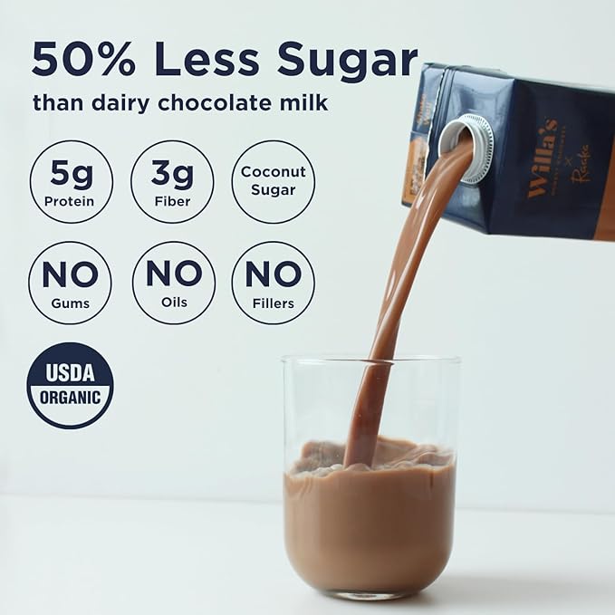 Willa's Organic Oat Milk - Chocolate Unsweetened Cacao Oatmilk, Non-GMO, Shelf Stable, Low Sugar, Non-Dairy Milk, Made from Whole Grain Oats, No Oil, No Gums, 32oz, Pack of 1