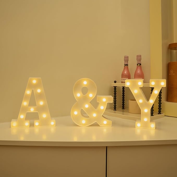 Foaky LED Letter Lights Sign Marquee Light Up Letters Sign for Night Light Wedding/Birthday Party Battery Powered Christmas Lamp Home Bar Decoration(&)