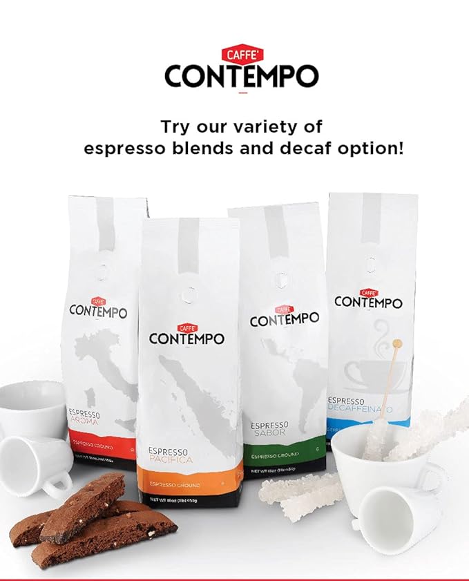 CAFFÉ CONTEMPO Ground Espresso, Pacifica Blend, 1 LB Fine Grind, Dark Roast, Freshly Roasted, Great for Moka Pot Coffee