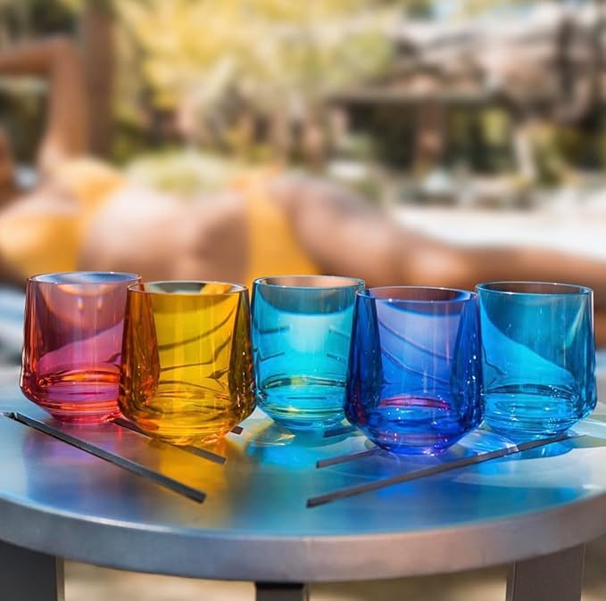 Drinique Unbreakable Stemless Wine Glasses – Set of 4 | 12oz Tritan Plastic | Made with 50% Recycled Content | Reusable, Dishwasher Safe, BPA-Free, Shatterproof | Indoor, Outdoor, Everyday Use - Teal