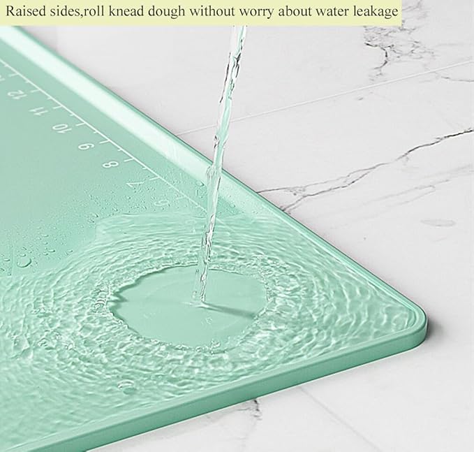 Silicone Pastry Mat 24"x16" Extra Thick Non Stick Baking Mat with Measurement, Food Grade Silicone Rolling Dough Mat, Fondant, Pie Crust Mat, Kitchen Mat with Hang Holes, Raised Edge