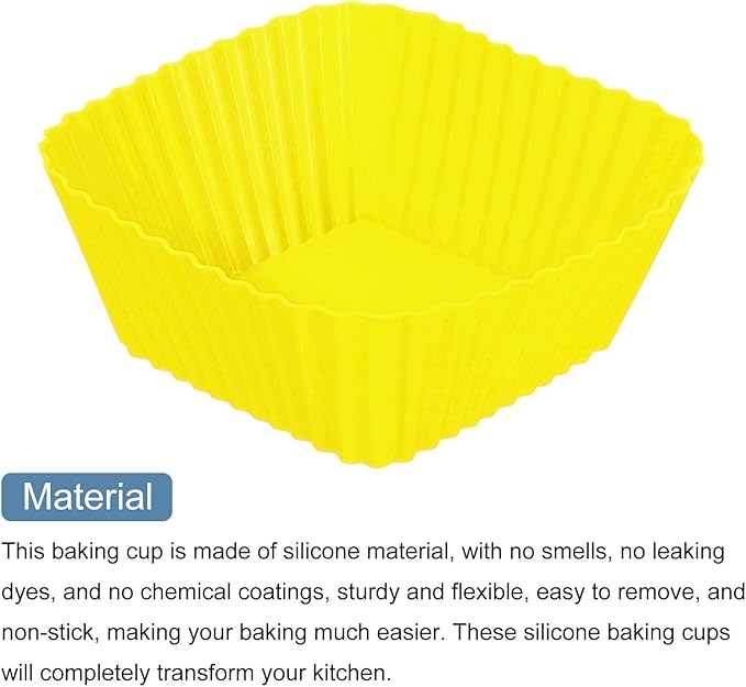 uxcell 18Pcs Silicone Cupcake Baking Cups, Silicone Muffins Liners Non-Stick Square Baking Cups, for Cooking Eggs Baking Muffins and Make a Cake(Yellow)