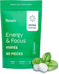 Neuro Energy & Focus Mints, Extra Strength - Sugar Free Breath Mints with 100mg Natural Caffeine, B Vitamins & L-Theanine - Vegan Brain Supplement for Exercise, Study & Daily Focus - Spearmint, 90 ct