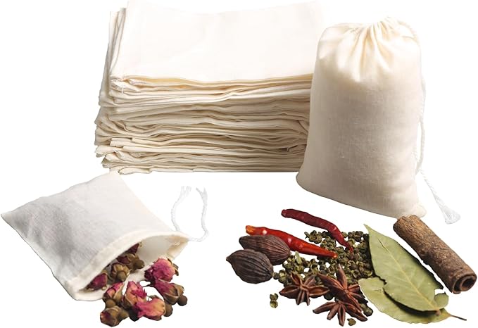 Eketirry Spice Bags, 10pcs Reusable Empty Tea Bags, Muslin Strainer Bags, Soup Bags for Cooking, Natural Cotton Fine Mesh Cheesecloth Bags for Cold Brew Coffee(6 x8Inch)