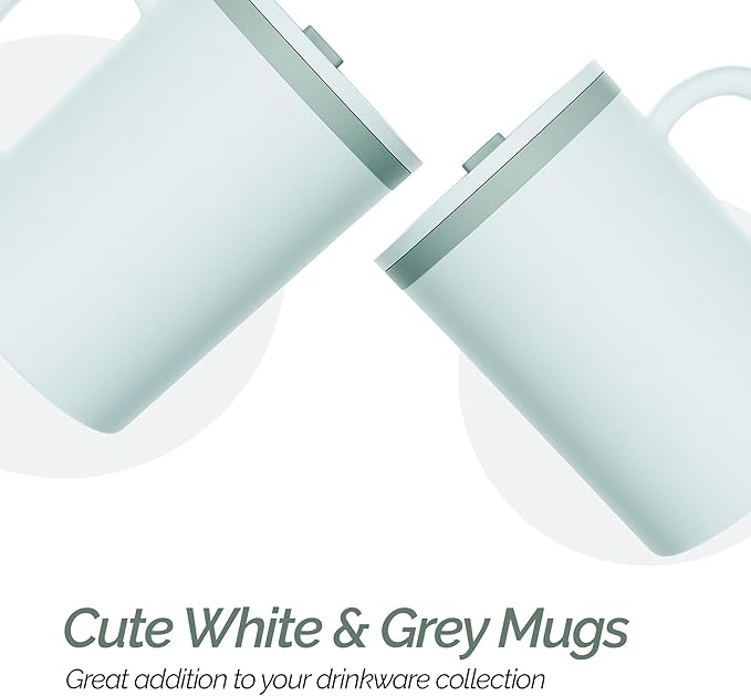 Copco Iconic 16oz Double Wall Insulated Desk Mug with Lid & Handle, Set of 2, BPA-Free Reusable Plastic, Spill-Proof, Microwave & Dishwasher Safe, Wide Mouth, Cup Holder Friendly (Grey)