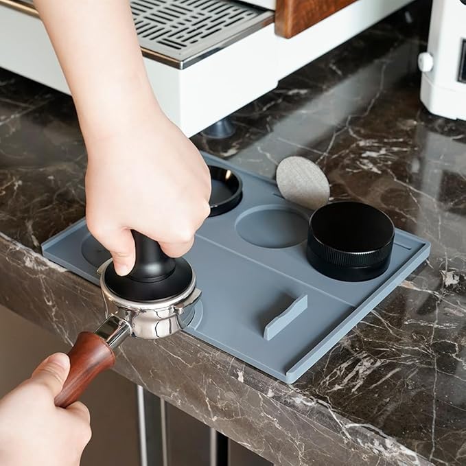 Espresso Tamping Mat - Espresso Tamping Station Food Grade Silicone Coffee Tamper Mat Espresso Accessory for Baristas Home Kitchen Bar Coffee Shop 9.84Inch x 7.87Inch (Grey)