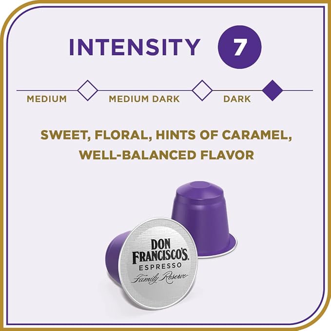 Don Francisco's Organico Espresso Pods: 80 Dark Roast Aluminum Capsules, Intensity 7, Compatible with Nespresso Original Line Machines - Bold Cuban-Style coffee with Caramel Notes