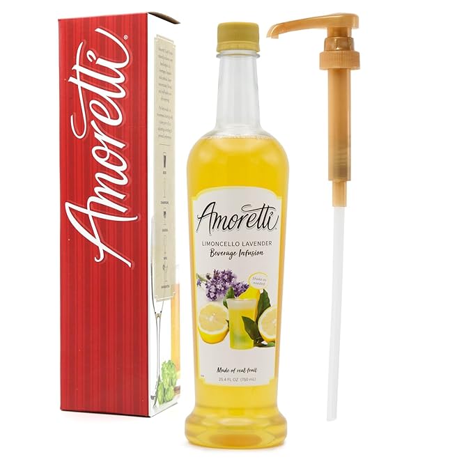 Amoretti - Limoncello Lavender Beverage Infusion, 94 Servings Per Bottle (750 ml) - Drink Mix & Water Enhancer with Pump for Flavoring Cocktails, Waters, Teas, and other Beverages, Preservative Free