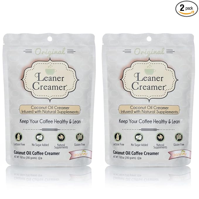 Leaner Creamer Coconut Creamer with Superfood Ingredients – Non-Dairy, Sugar-Free Powdered Coffee Creamer – Original Flavor – 2-Pack Bundle – 280g Each