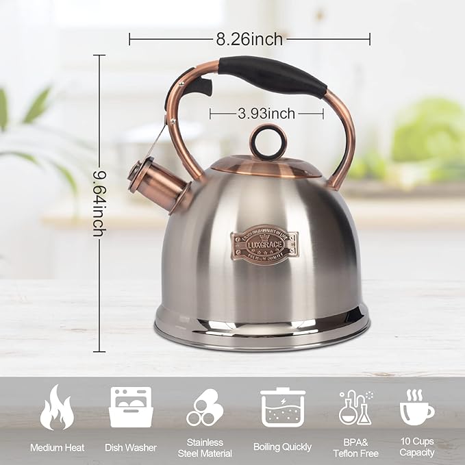 Whistling Stovetop Tea Kettle Food Grade Stainless Steel, Hot Water Fast to Boil for Stove Top-3.0Q