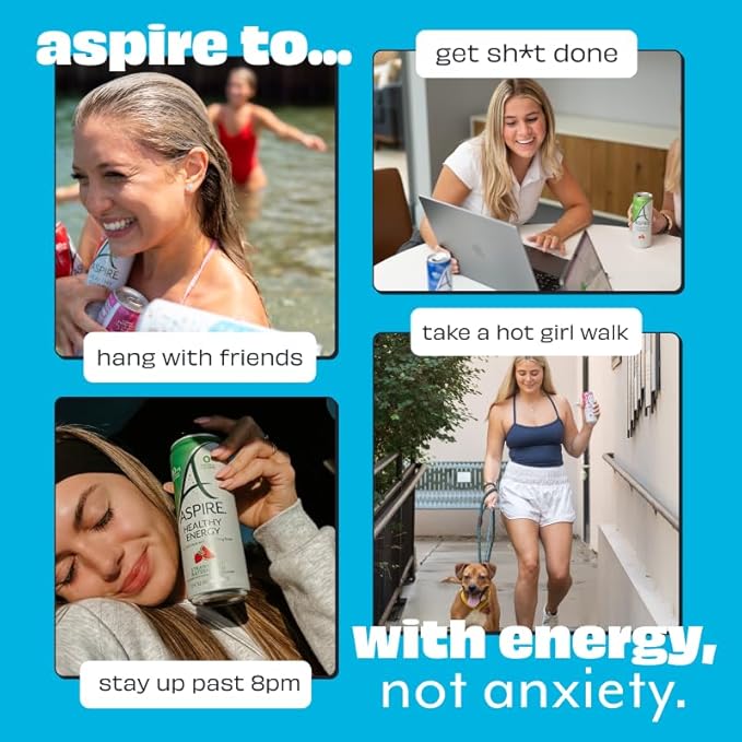 ASPIRE® Fruit Punch, Healthy Energy Drink 80mg Natural Caffeine, Zero Sugar No Carbs Keto Friendly, 12 Pack Green Tea Sugar Free Drink Low Caffeine Zero Calorie