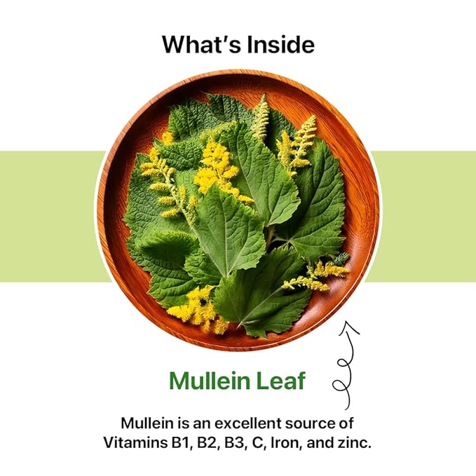 BLUE TEA - Mullein Tea - 50 Count - Pyramid Plant Based Tea Bag | Lungs Detox & for Respiratory Support | Herbal Tea - Caffeine Free - Leaf Based - Non-Bitter | Ziplock Pack