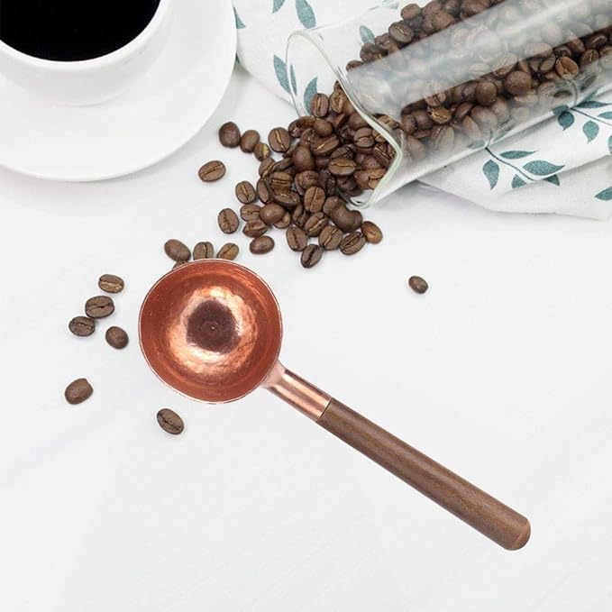 Measuring Spoons, Wood Handle Coffee Scoop Black Walnut and Red Copper Tablespoon Scoop for Coffee Tea, Cooking Mixing Stirrer Kitchen Tools Utensils