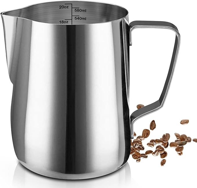 SIKEMAY Milk Frothing Pitcher Cup, 20oz/600ML Milk Frother Cup Stainless Steel Steaming Pitcher Milk Jug Coffee Latte Art Cappuccino Espresso Machine Accessories for Barista Steam Pitchers Tools