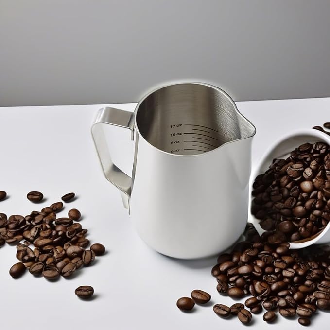 Rattleware 20 Oz Stainless Steel Etched Latte Art Pitcher Frother Cup with Drip-Resistant Spout and Graduated Measurements Jug Perfect for Home, Cafes, Restaurants, Trusted By Baristas Worldwide