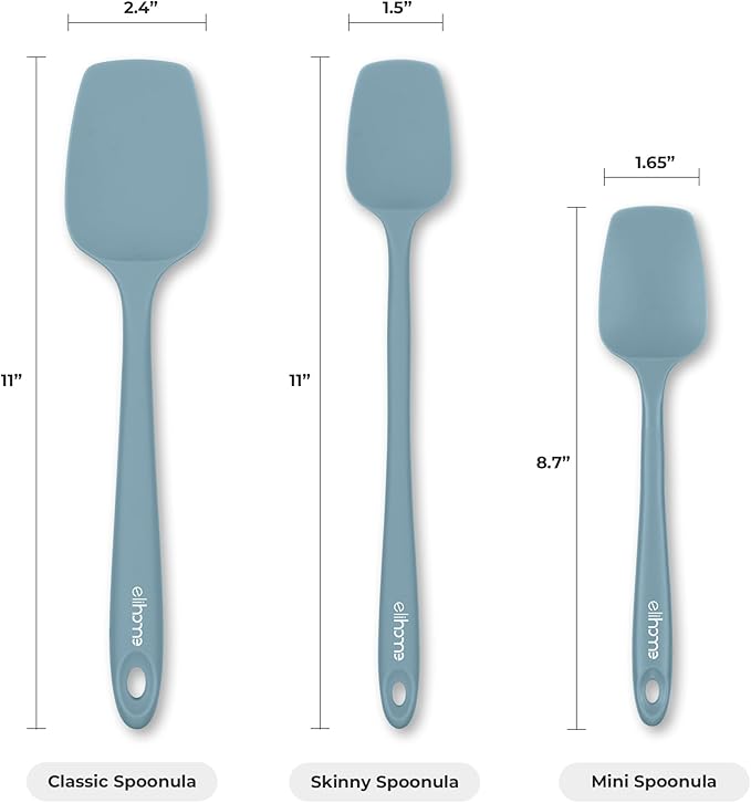 Elihome Mini Silicone Spoonula - Non-Stick Heat Resistant Silicone Scraper Spatula for Mixing, Serving, Scraping, Stirring, and More, 8.75 Inch, Slate Teal Grey