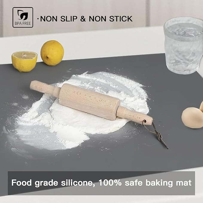 Extra Large Silicone Mat, Silicone Mats for Kitchen Counter 47.3''x23.6''x0.08", 2MM Nonslip Heat Resistant Mat, Countertop Protector, Nonstick Waterproof Craft Mat Table Placemat(Dark Gray)