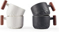 2.5oz Ceramic Espresso Cups with Wooden Handle, Small Coffee Cups Double Shot Espresso Cups Set of 4