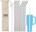 8 Pack Extra Long Metal Replacement Straws for Stanley 40oz Adventure Travel Tumbler, 304 Stainless Steel Reusable Drinking Straws with Clean Brush Compatible with Stanley Quencher 40oz Tall Tumbler