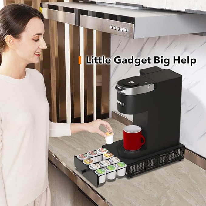SICHEER K Cup Organization Storage Drawer Maker K Cup Holder Sliding Tray Pull out Coffee Pod Organizer Rolling Stand Countertop Maker Stand Rack Capsules Compatible with Keurig Accessories 24 Pods
