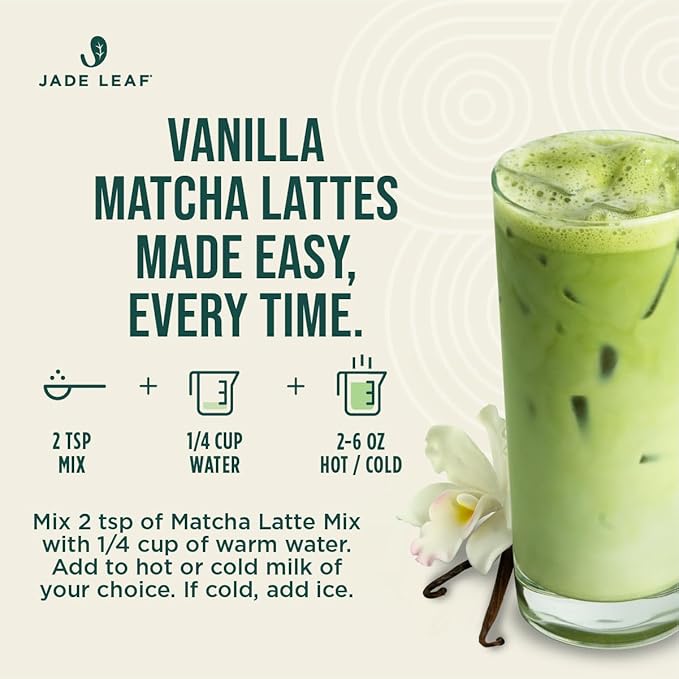 Jade Leaf Matcha Organic Premium Ceremonial Grade Matcha Green Tea Powder - Japanese - Culinary, Ingredient, Ceremonial Barista Teahouse, Latte, Collagen, 5.3 Ounce (Pack of 1), Vanilla Matcha Latte